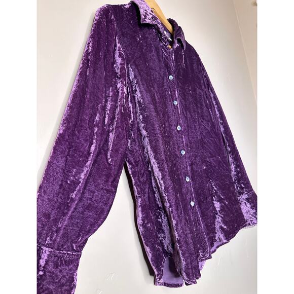 J.Jill Plum Velvet Long Sleeve Shirt Dainty Lace Trim Accent MEDIUM - Picture 3 of 6